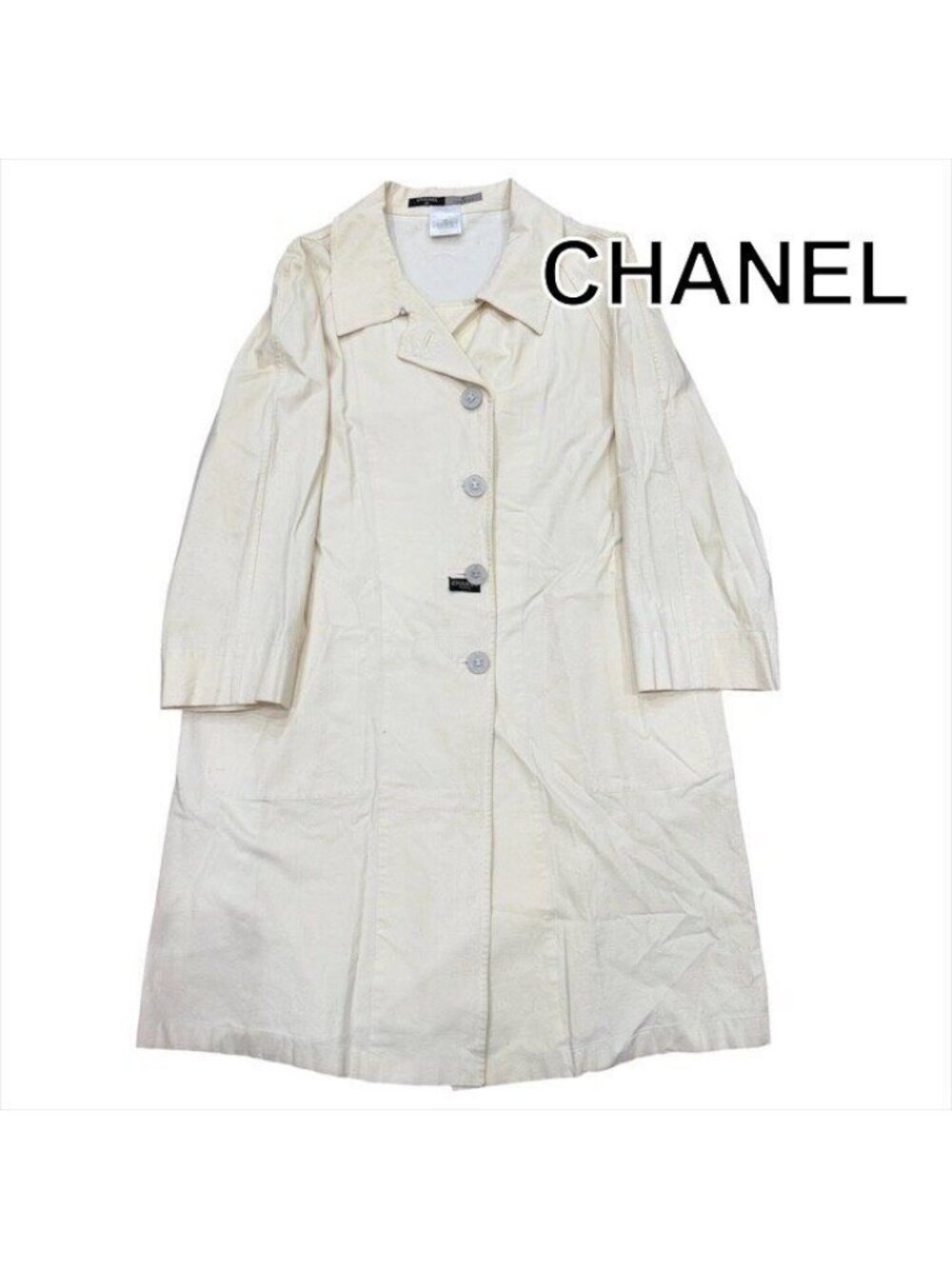 Chanel 99P CC Logo Button Long Coat Ivory